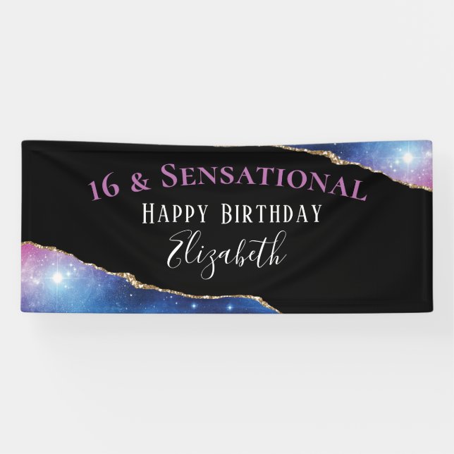 16th Birthday Elegant Watercolor Party Banner (Horizontal)