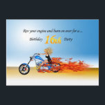 16th birthday Flaming motorcycle party invitation<br><div class="desc">Revving up and burning over! A  burning motorbike with flames waving behind,  a beautiful blonde riding fast with your party invitation! See the whole range of cards for ages and relationships in my store. All artwork copyright Norma Cornes</div>