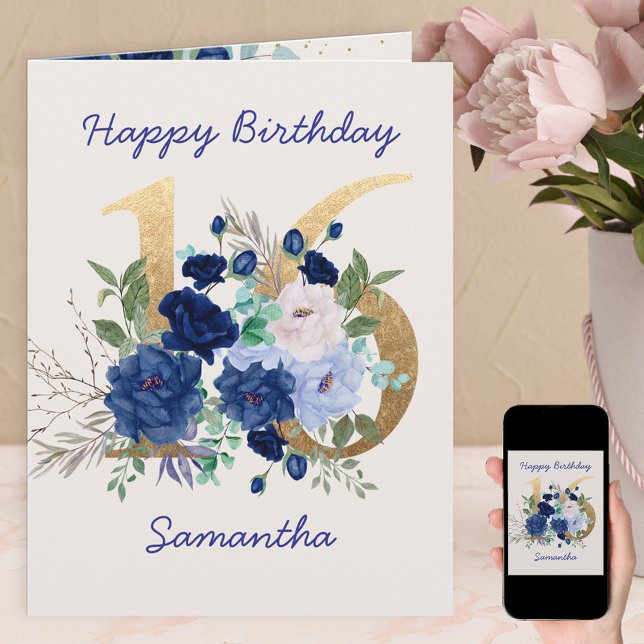 16th Birthday Floral Number 16 Personalised Card (Creator Uploaded)