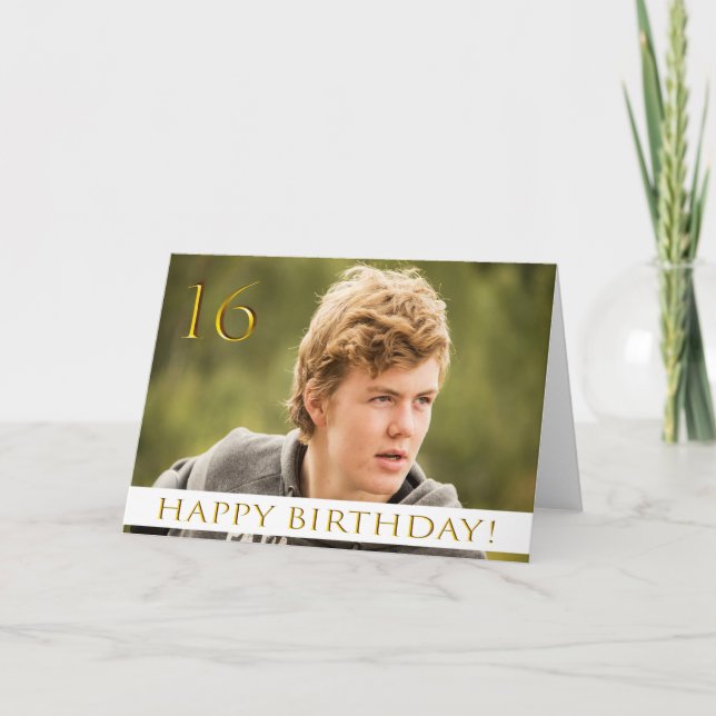 16th birthday for a boy with your portrait photo card (Front)