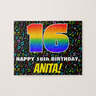 16th Birthday — Fun, Colourful Music Symbols & “16 Jigsaw Puzzle