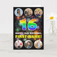 16th Birthday: Fun Rainbow #, Custom Name & Photos