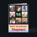 16th Birthday: Fun Rainbow #, Custom Photos   Name Card<br><div class="desc">The front of this upbeat and joyful birthday themed greeting card design features the number “16“ with a vibrant rainbow spectrum inspired gradient pattern, along with the message “HAPPY 16th BIRTHDAY, ” and a custom recipient name. Surrounding the rainbow-patterned number on the front are some photos that can be personalised,...</div>