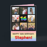 16th Birthday: Fun Rainbow #, Custom Photos   Name Card<br><div class="desc">The front of this upbeat and joyful birthday themed greeting card design features the number “16“ with a vibrant rainbow spectrum inspired gradient pattern, along with the message “HAPPY 16th BIRTHDAY, ” and a custom recipient name. Surrounding the rainbow-patterned number on the front are some photos that can be personalised,...</div>