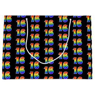 16th Birthday: Fun Rainbow Event Number 16 Pattern Large Gift Bag
