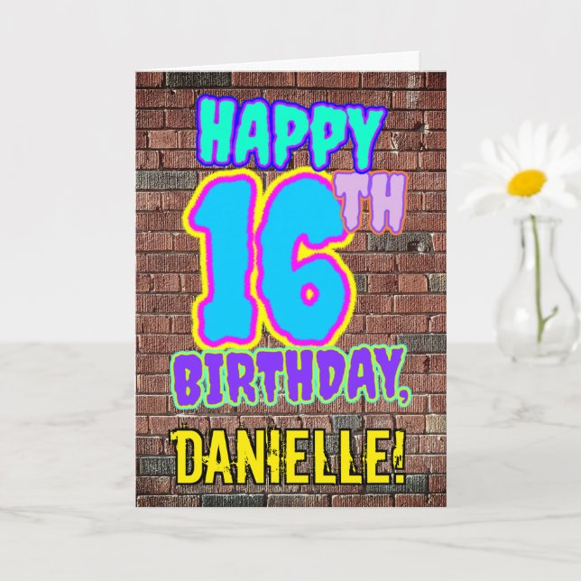 16th Birthday - Fun, Urban Graffiti Inspired Look Card (Small Plant)