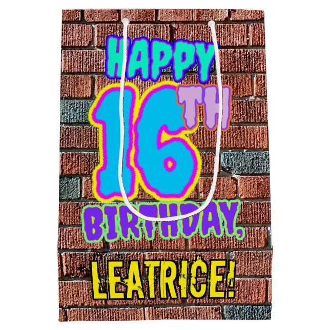 16th Birthday: Fun, Urban Graffiti Inspired Look Medium Gift Bag (Back)
