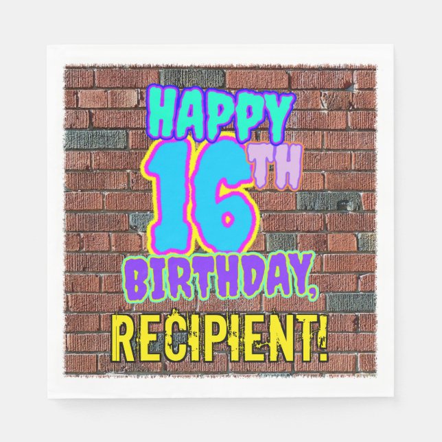 16th Birthday ~ Fun, Urban Graffiti Inspired Look Napkin (Front)
