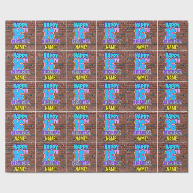 16th Birthday: Fun, Urban Graffiti Inspired Look Wrapping Paper (Seam)
