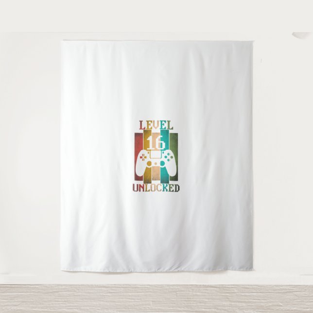 16th Birthday Gift Mens Level 16 Unlocked Gaming V Tapestry (Front)