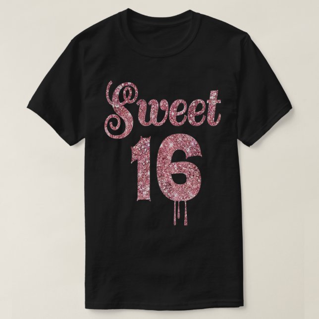 16th Birthday Gift Teen Sweet Siteen Rose Pink 16  T-Shirt (Design Front)