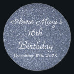 16th Birthday Glittery Sparkle Custom Dusty Blue Classic Round Sticker<br><div class="desc">Designed with bright and colourful glittery blue sparkle background! You may change the custom texts as you wish.</div>