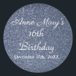 16th Birthday Glittery Sparkle Custom Dusty Blue Classic Round Sticker<br><div class="desc">Designed with bright and colourful glittery blue sparkle background! You may change the custom texts as you wish.</div>