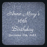 16th Birthday Glittery Sparkle Custom Dusty Blue Square Sticker<br><div class="desc">Designed with bright and colourful glittery blue sparkle background! You may change the custom texts as you wish.</div>