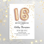 16th Birthday - Gold Balloons Invitation<br><div class="desc">16th birthday party invitation. Elegant design in faux glitter gold. Invite card features gold number 16 balloons and script font. Perfect for a stylish bday celebration. Message me if you need custom age.</div>