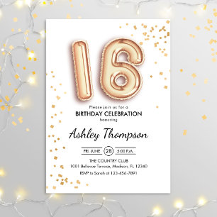 16th Birthday - Gold Balloons Invitation