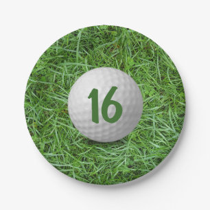 16th Birthday Golf Ball on Grass Paper Plate