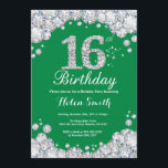 16th Birthday Green and Silver Diamond Invitation<br><div class="desc">16th Birthday Invitation. Green and Silver Rhinestone Diamond. Elegant Birthday Bash invite. Kids Birthday. Girl Birthday. Boy Birthday. For further customisation,  please click the "Customise it" button and use our design tool to modify this template.</div>