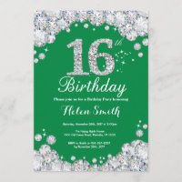 16th Birthday Green and Silver Diamond