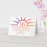 16th Birthday - hand drawn multi-coloured sunburst Card<br><div class="desc">16th Birthday Card. Age 16 number, multi-coloured radial sunburst and small flowers - Brightly coloured, hand drawn design, coloured in Photoshop. Customisable text: on front of the card: Happy Birthday and Name. Customisable text: inside card: Wishing You a Very Happy 16th Birthday. You can edit or delete the text as...</div>