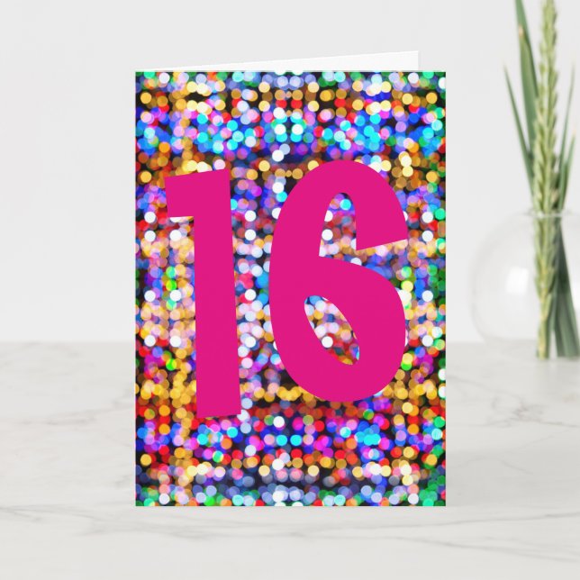 16th Birthday. Happy Bright Colourful Lights Card (Front)