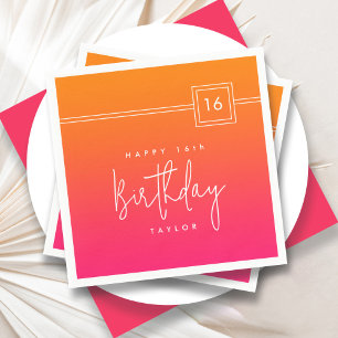 16th Birthday Hot Pink Orange Colourful Napkin