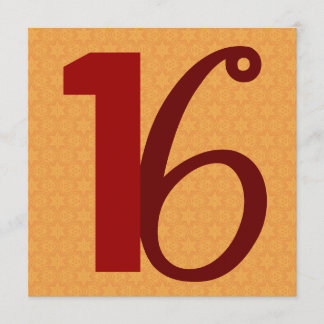 16th Birthday Huge Numbers Gold and Red W958 Invitation