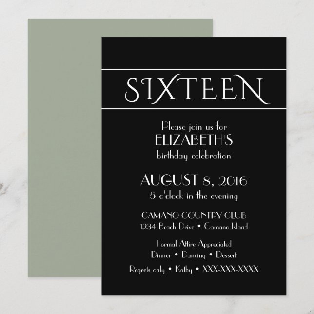 16'th Birthday Invitation (Front/Back)