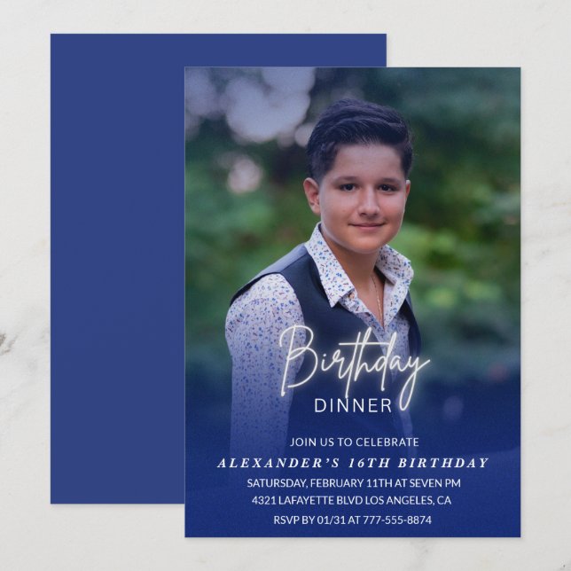 16th birthday invitation Birthday Dinner Photo Men (Front/Back)