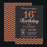16th Birthday Invitation Black and Coral Chevron<br><div class="desc">16th Birthday Invitation with Black and Coral Chevron. Chalkboard. Kids Birthday. Boy or Girl Bday Invite. For further customisation,  please click the "Customise it" button and use our design tool to modify this template.</div>