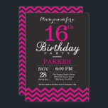 16th Birthday Invitation Black and Hot Pink<br><div class="desc">16th Birthday Invitation with Black and Hot Pink Chevron. Chalkboard. Kids Birthday. Boy or Girl Bday Invite. For further customisation,  please click the "Customise it" button and use our design tool to modify this template.</div>