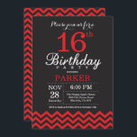 16th Birthday Invitation Black and Red<br><div class="desc">16th Birthday Invitation with Black and Red Chevron. Chalkboard. Kids Birthday. Boy or Girl Bday Invite. For further customisation,  please click the "Customise it" button and use our design tool to modify this template.</div>