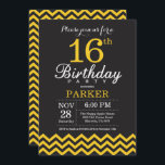16th Birthday Invitation Black and Yellow Chevron<br><div class="desc">16th Birthday Invitation with Black and Yellow Chevron. Chalkboard. Kids Birthday. Boy or Girl Bday Invite. For further customisation,  please click the "Customise it" button and use our design tool to modify this template.</div>
