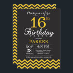16th Birthday Invitation Black and Yellow Chevron<br><div class="desc">16th Birthday Invitation with Black and Yellow Chevron. Chalkboard. Kids Birthday. Boy or Girl Bday Invite. For further customisation,  please click the "Customise it" button and use our design tool to modify this template.</div>