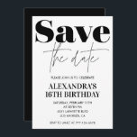 16th birthday invitation Black White Save the date<br><div class="desc">16th birthday invitation Black White Save the date black modern</div>