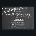 16th Birthday Invitation Chalkboard<br><div class="desc">16th Birthday Invitation with String Lights Chalkboard Background. 13th 15th 16th 18th 21st 30th 40th 50th 60th 70th 80th 90th 100th,  Any age. For further customisation,  please click the "Customise it" button and use our design tool to modify this template.</div>