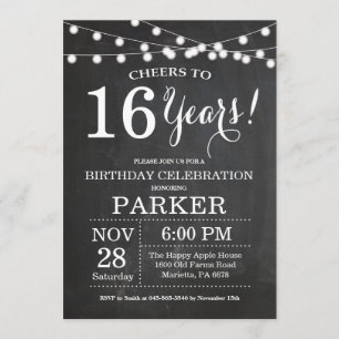 16th Birthday Invitation Chalkboard