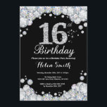 16th Birthday Invitation Chalkboard Silver Diamond<br><div class="desc">16th Birthday Invitation. Silver Rhinestone Diamond Chalkboard Background. Elegant Birthday Bash invite. Black and White. Kids Birthday. Girl Birthday. Boy Birthday. For further customisation,  please click the "Customise it" button and use our design tool to modify this template.</div>