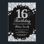 16th Birthday Invitation Chalkboard Silver Diamond<br><div class="desc">16th Birthday Invitation. Silver Rhinestone Diamond Chalkboard Background. Elegant Birthday Bash invite. Black and White. Kids Birthday. Girl Birthday. Boy Birthday. For further customisation,  please click the "Customise it" button and use our design tool to modify this template.</div>