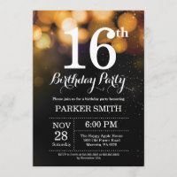 16th Birthday Invitation Gold Glitter