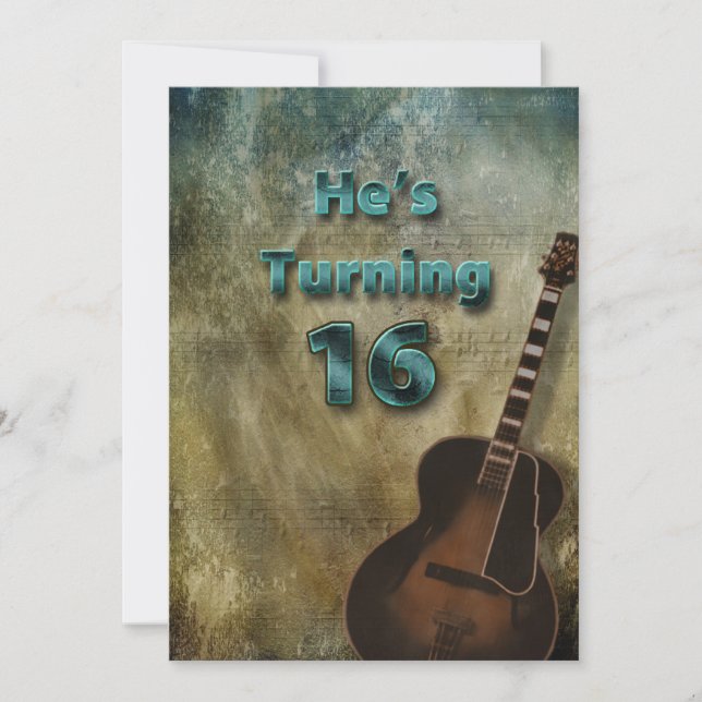 16th Birthday Invitation - Guitar/Male (Front)
