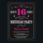 16th Birthday Invitation Hot Pink Black Chalkboard<br><div class="desc">16th Birthday Invitation Hot Pink and Black Typography. Chalkboard. Black and White Background. Adult Birthday. Male Men or Women Birthday. Kids Boy or Girl Lady Teen Teenage Bday Invite. 13th 15th 16th 18th 20th 21st 30th 40th 50th 60th 70th 80th 90th 100th. Any Age. For further customisation, please click the...</div>