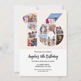 16th Birthday Invitation - Number 16