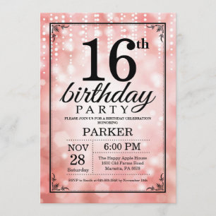 16th Birthday Invitation Pink Glitter
