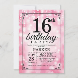 16th Birthday Invitation Pink Glitter