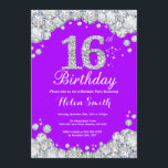 16th Birthday Invitation Purple and Silver Diamond<br><div class="desc">16th Birthday Invitation. Purple and Silver Rhinestone Diamond. Elegant Birthday Bash invite. Kids Birthday. Girl Birthday. Boy Birthday. For further customisation,  please click the "Customise it" button and use our design tool to modify this template.</div>