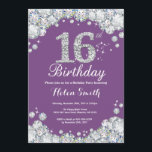 16th Birthday Invitation Purple and Silver Diamond<br><div class="desc">16th Birthday Invitation. Purple and Silver Rhinestone Diamond. Elegant Birthday Bash invite. Kids Birthday. Girl Birthday. Boy Birthday. For further customisation,  please click the "Customise it" button and use our design tool to modify this template.</div>