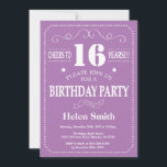 16th Birthday Invitation Purple and White<br><div class="desc">16th Birthday Invitation Purple and White Typography. Purple and White Background. Kids Birthday. Male Men or Women Birthday. Kids Boy or Girl Lady Teen Teenage Bday Invite. 13th 15th 16th 18th 20th 21st 30th 40th 50th 60th 70th 80th 90th 100th. Any Age. For further customisation, please click the "Customise it"...</div>