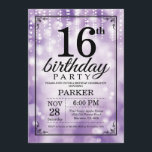 16th Birthday Invitation Purple Glitter<br><div class="desc">16th Birthday Invitation with Purple String Lights with Purple Glitter Background. Purple Birthday. Kids Birthday. Boy or Girl Bday Invite. 13th 15th 16th 18th 20th 21st 30th 40th 50th 60th 70th 80th 90th 100th, Any age. For further customisation, please click the "Customise it" button and use our design tool to...</div>