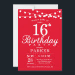 16th Birthday Invitation Red<br><div class="desc">16th Birthday Invitation with String Lights. Red Background. Kids Birthday. Boy or Girl Bday Invite. 13th 15th 16th 18th 20th 21st 30th 40th 50th 60th 70th 80th 90th 100th,  Any age. For further customisation,  please click the "Customise it" button and use our design tool to modify this template.</div>